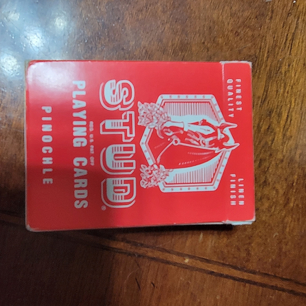 ANTIQUE Stud Pinochle Playing Cards (Red) Full Deck with 7 Spare Cards